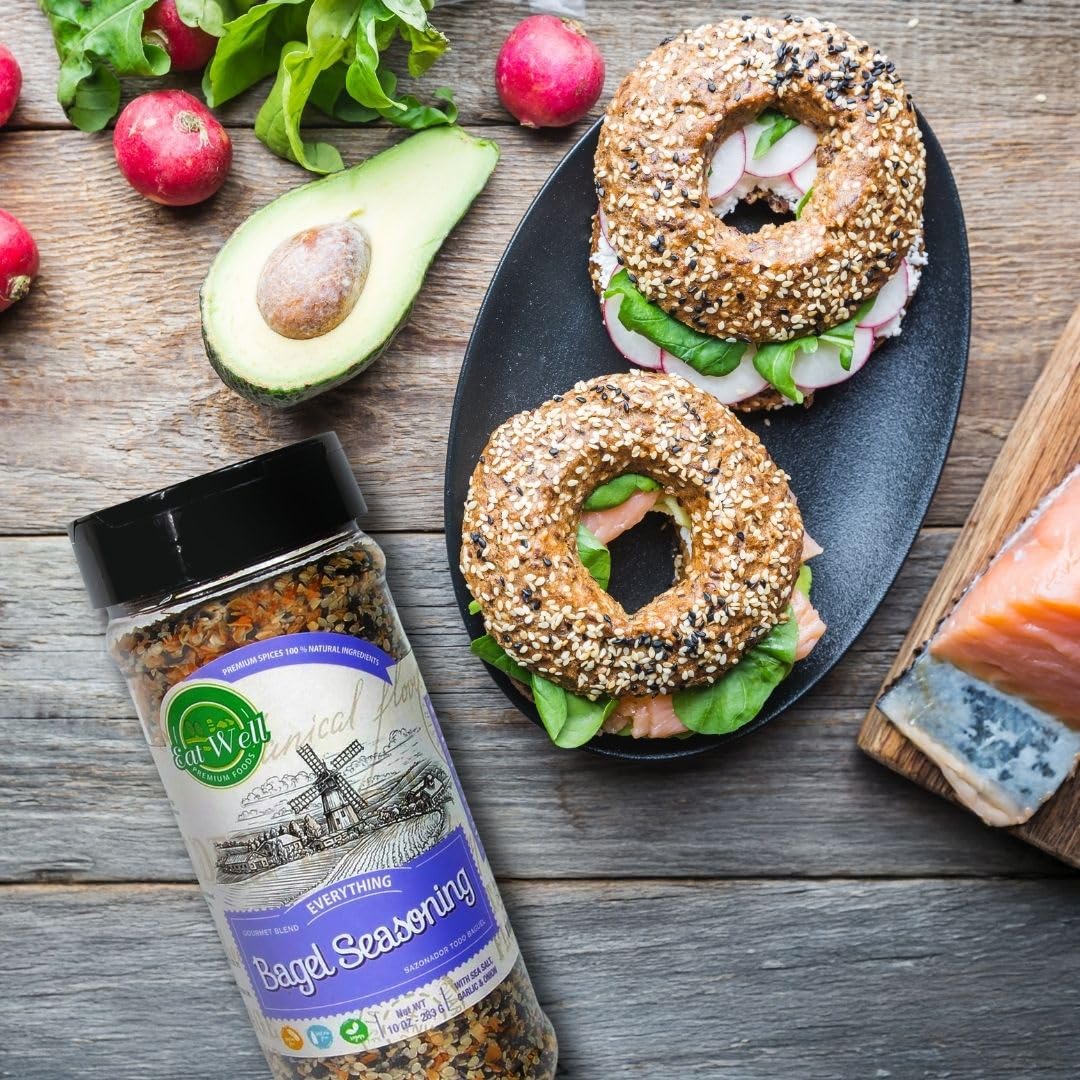 EAT WELL PREMIUM FOODS Everything but the Bagel Sesame Seasoning, 10 oz Bulk Size, Blend of Sea Salt, Garlic & Onion