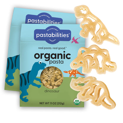 Pastabilities Organic Pasta for Kids - Dinosaur Pasta - Fun Shapes Bite-size, Family Size - Serves 4 Non-GMO Natural Wheat Pasta
