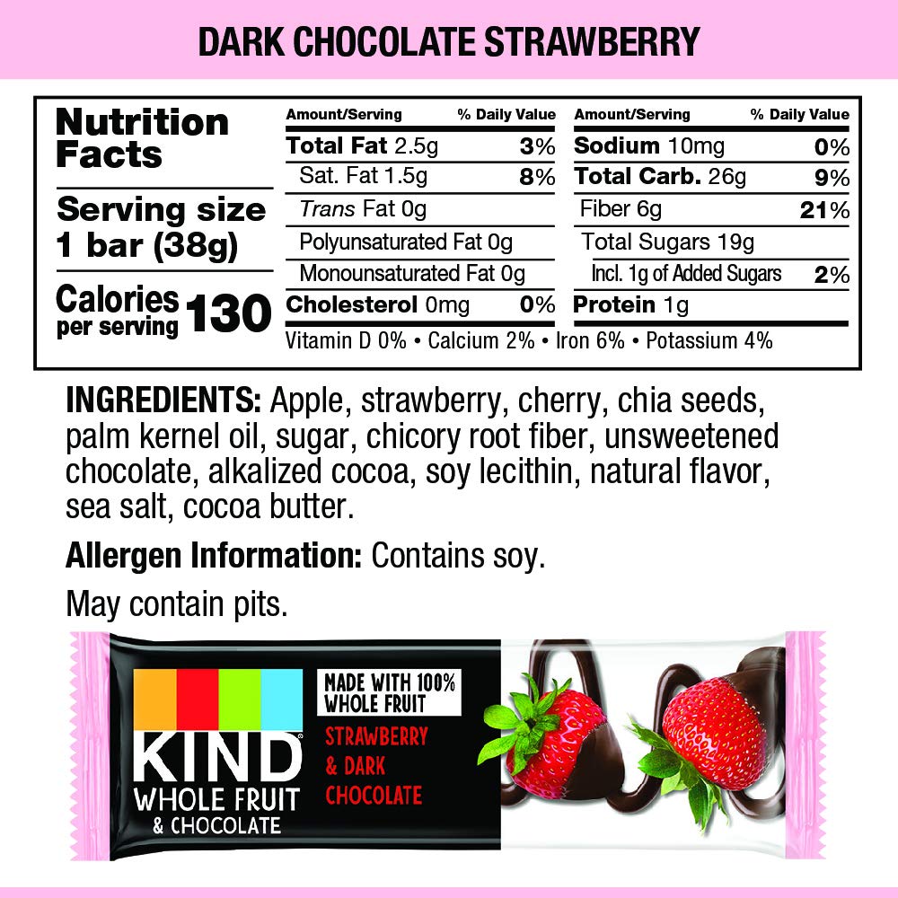 Kind Whole Fruit Bars, Dark Chocolate Strawberry, 1.2Oz, 12 Count