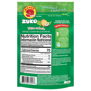 Zuko Pineapple Coconut Instant Powder Drink | Family Pack | No Sugar Needed | Vitamin C | 14.1 Ounce (Pack of 6)