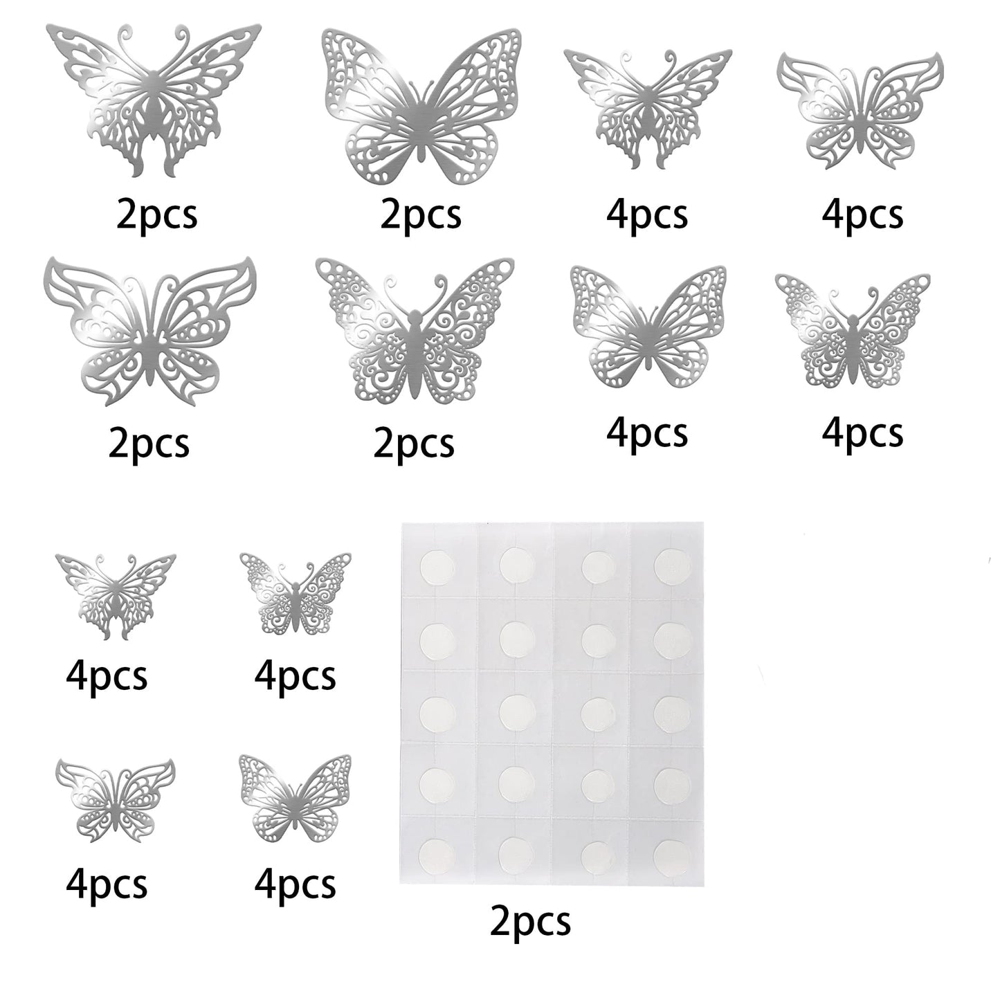 YCTHUNFISH 40 Pack 3D Butterfly Cake Toppers, Silver, Paper, Mixed Styles, 4.4-2.7 inches, Ideal for Baby Shower, Birthday,