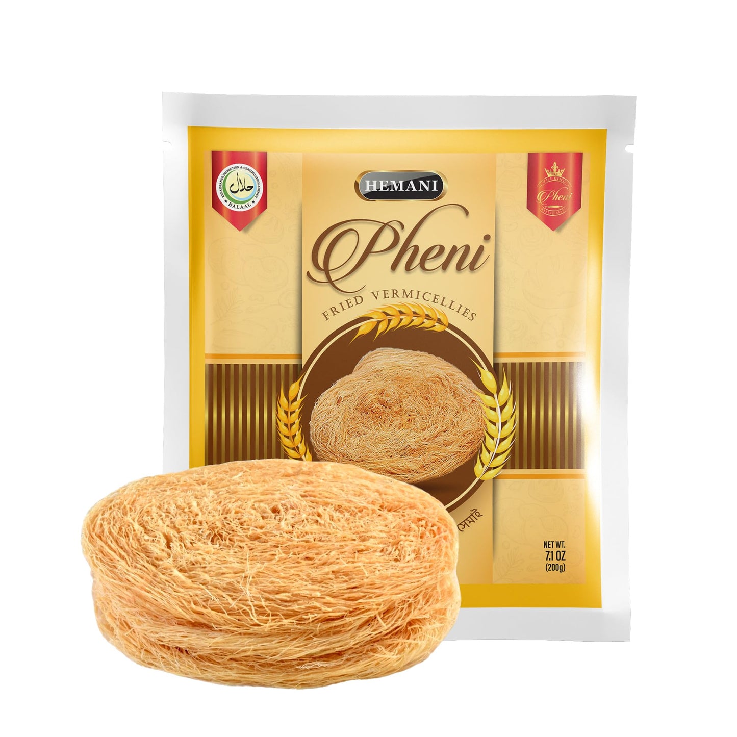 HEMANI Pheni 200g - Fried Vermicellies, Lachcha Semai, Wheat Dessert Breakfast Cereal - Crispy Snack for Festivals & Occasions -
