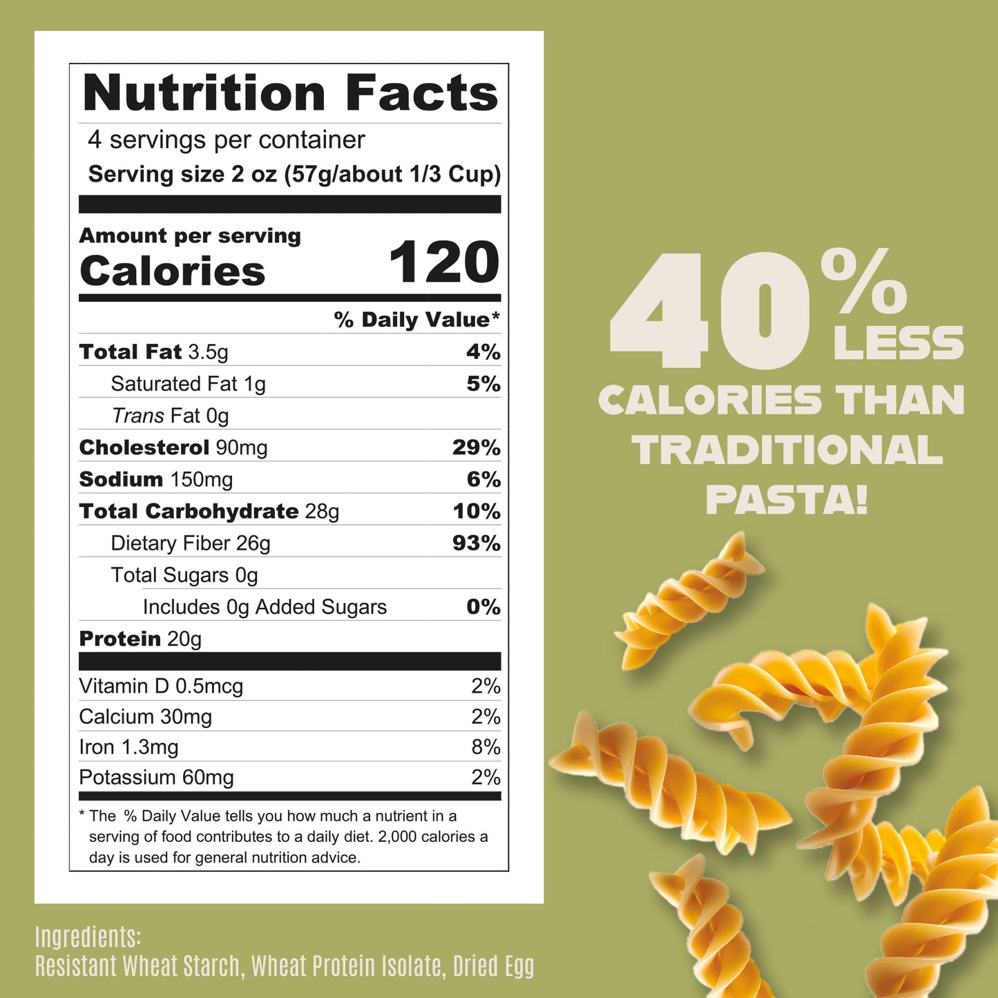 Care Free Kitchen Plain 3-Pack (8 Oz. Bags) Rotini Keto Pasta Noodles, 20G High Protein, Low Carb 2G Net Carbs, 26G High Fiber