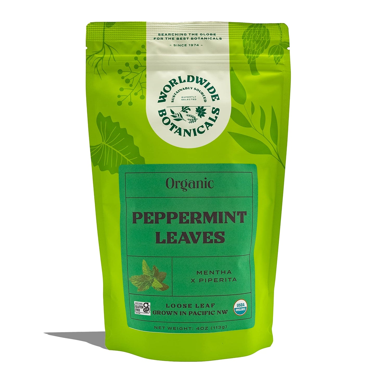Worldwide Botanicals Organic Peppermint Loose Leaf Tea - 4 oz, Caffeine Free, Antioxidant, Pacific Northwest Cultivation