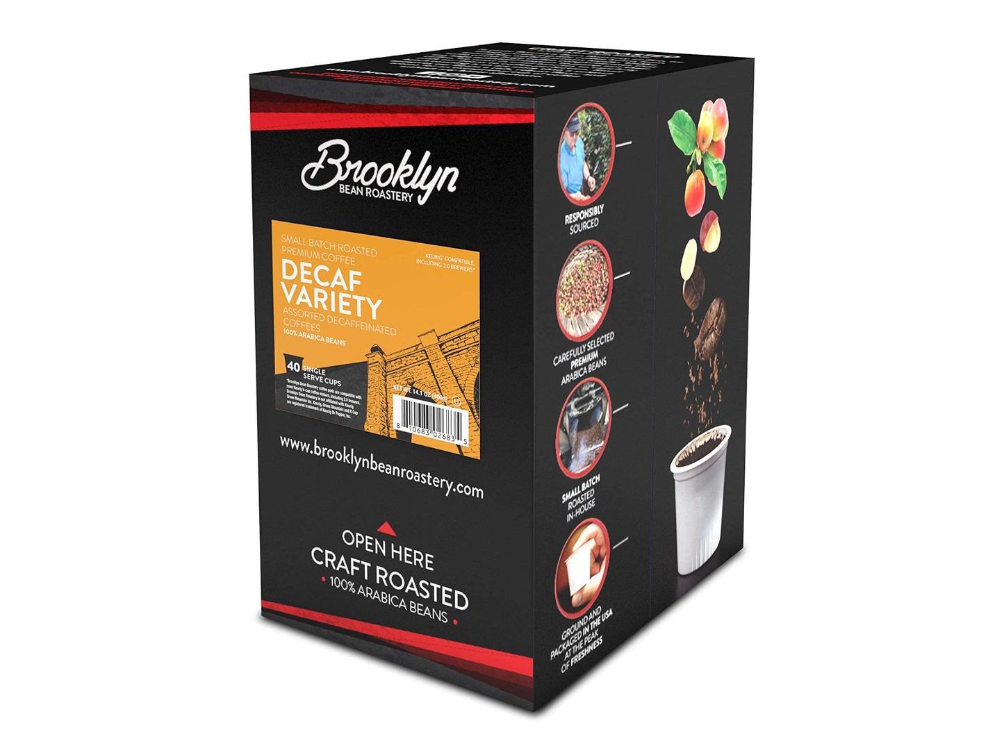 Brooklyn Beans Coffee Pods Assorted Decaf Variety Pack 40 Count Compatible with Keurig K Cup malt-inspired BB DV40