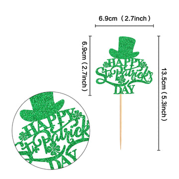 Ercadio 24 Pack Happy St Patrick'S Day Cupcake Toppers Happy St Patrick'S Day Cupcake Picks With Four Leaf For St.Patricks Day B