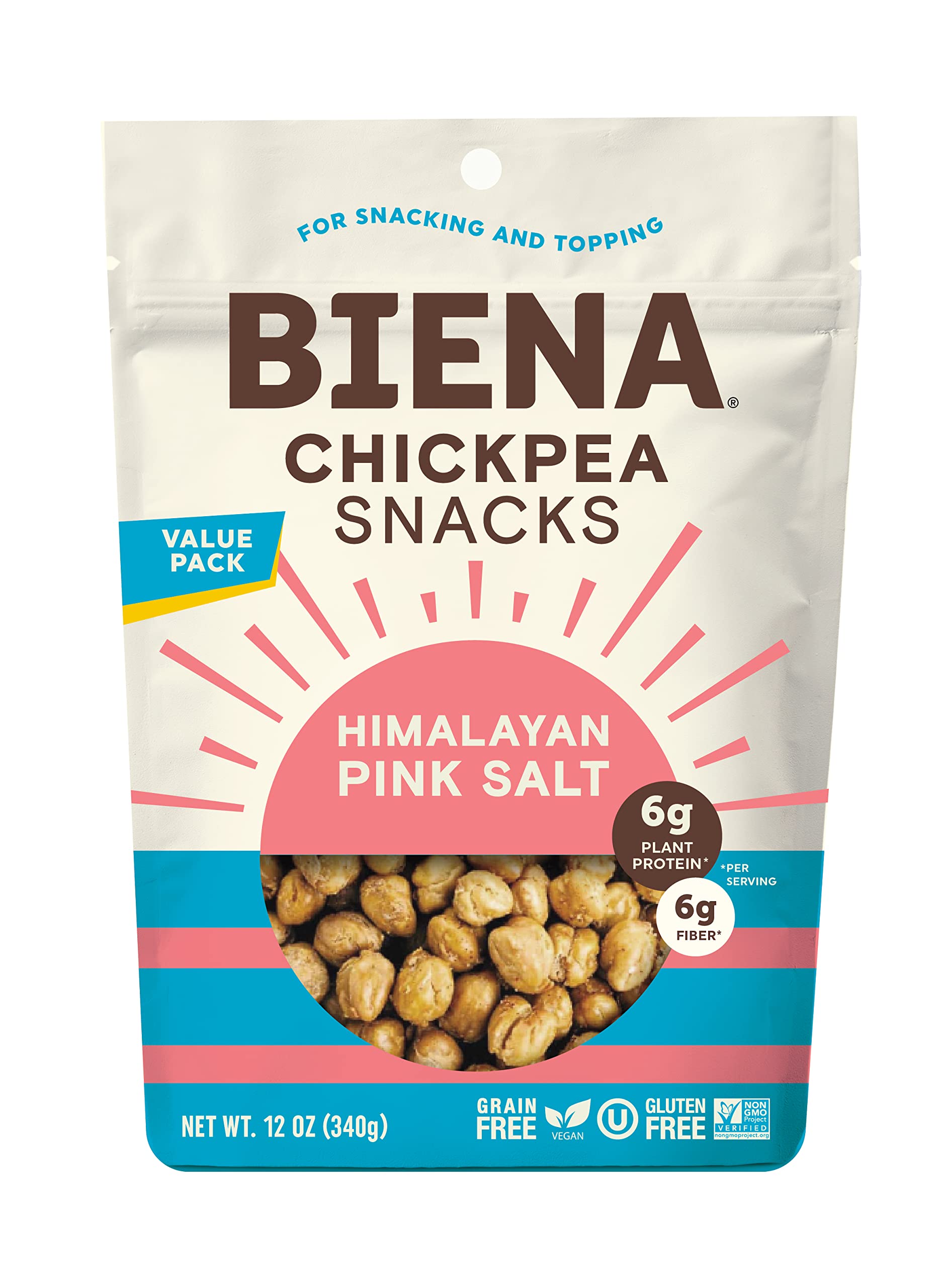 Biena Chickpea Snacks Himalayan Pink Salt  Gluten Free  Vegan  Dairy Free  Plant-Based Protein Value Pack Size12 Ounce