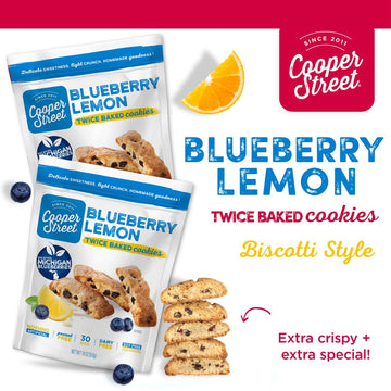 Cooper Street Cookies All Natural Twice Baked Crispy Cookie, Peanut & Dairy Free, Biscotti Style 18Oz, Blueberry Lemon (Pack Of