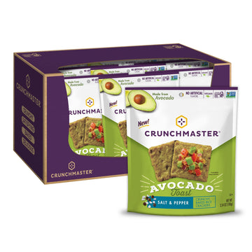 Crunchmaster Avocado Toast Crunchy, Baked Rice Crackers, Salt & Pepper, No Artificial Flavors, Vegan, Kosher, Gluten Free & Non-