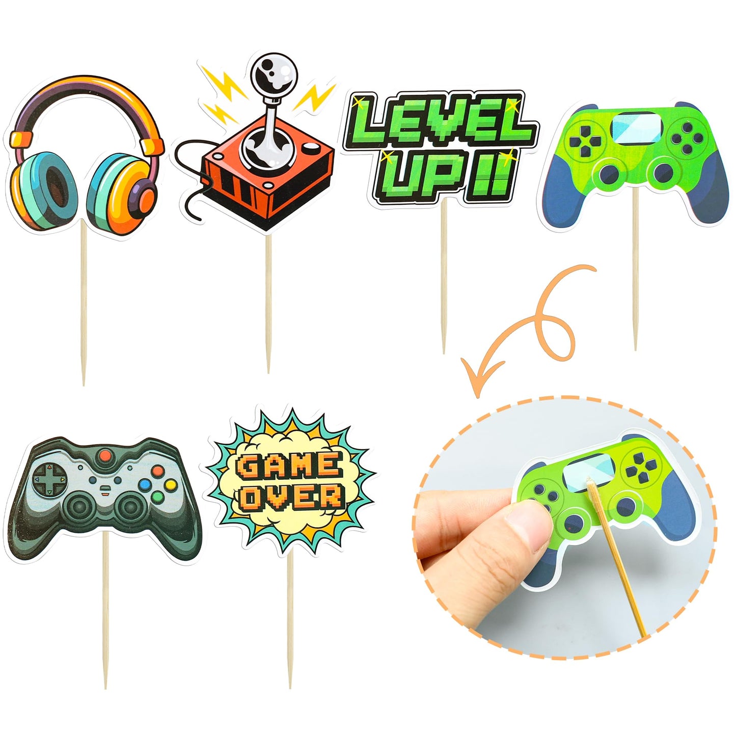 Ephlyn 36Pcs Video Game Cupcake Toppers Assembled Game On Controllers Cupcake Picks Gamepad Cake Decorations For Game Theme Baby