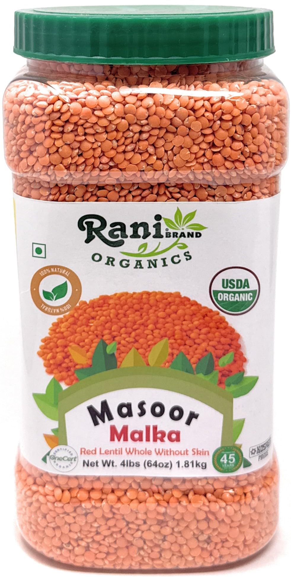 Rani Organic Masoor Gota (Football) Indian Red Lentils Skinless 64oz (4lbs) 1.81kg Bulk ~ All Natural | Gluten Friendly | NON-GM