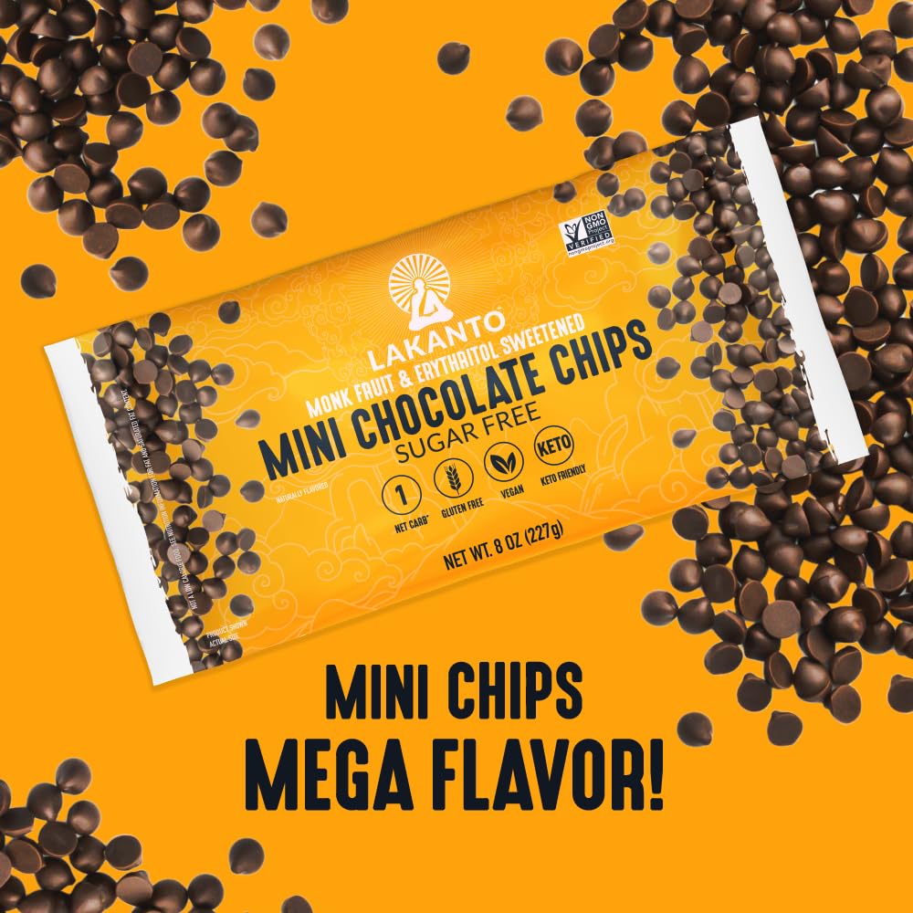 Lakanto Sugar Free Mini Chocolate Chips - Monk Fruit Sweetener And Erythritol, Perfect For Baking, Pancakes, Muffins, Protein Bi
