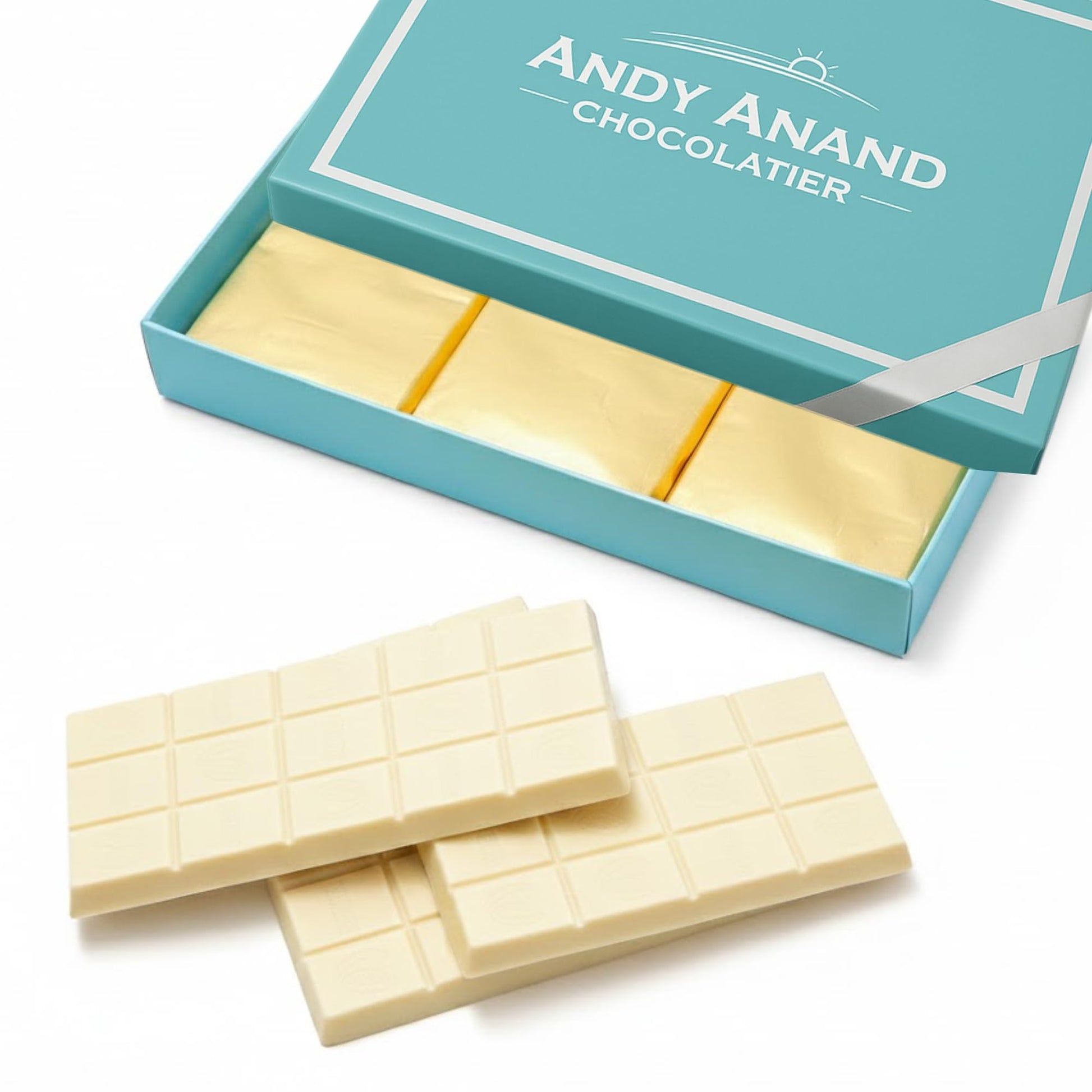 Andy Anand Chocolatier Sugar Free Belgian White Chocolate Bars (60% Cacao) Must For White Chocolate Lovers  Stevia Sweetened  Gourmet Gift Box - Silky  Rich  And High Level Indulgence (3 Bars & 10.5 Oz)