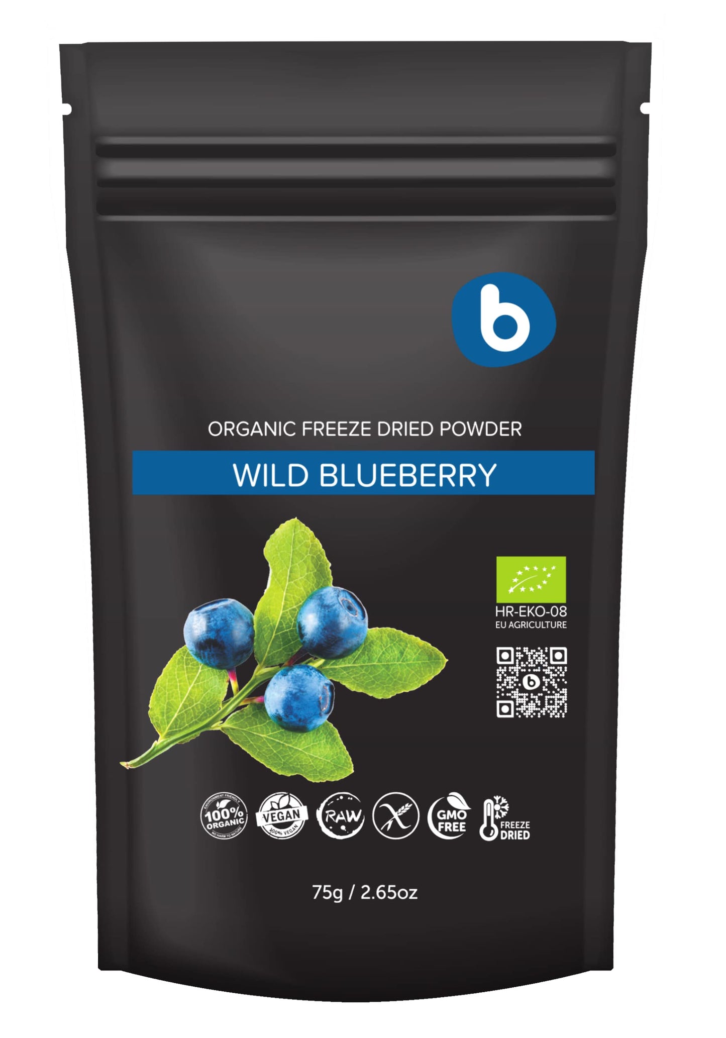 b Organic Wild Blueberry Powder - High in Anthocyanins - 2.65oz - Vegan, Freeze Dried, Ideal for Smoothies and Baking