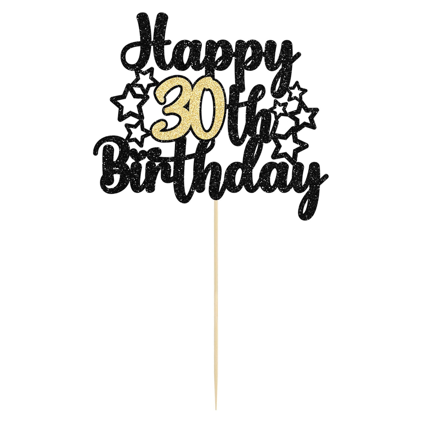 Gyufise 1Pc Happy 30Th Birthday Cake Topper Black Gold Glitter Cheers To 30 Years Birthday Cake Pick 30 Fabulous Cake Decoration