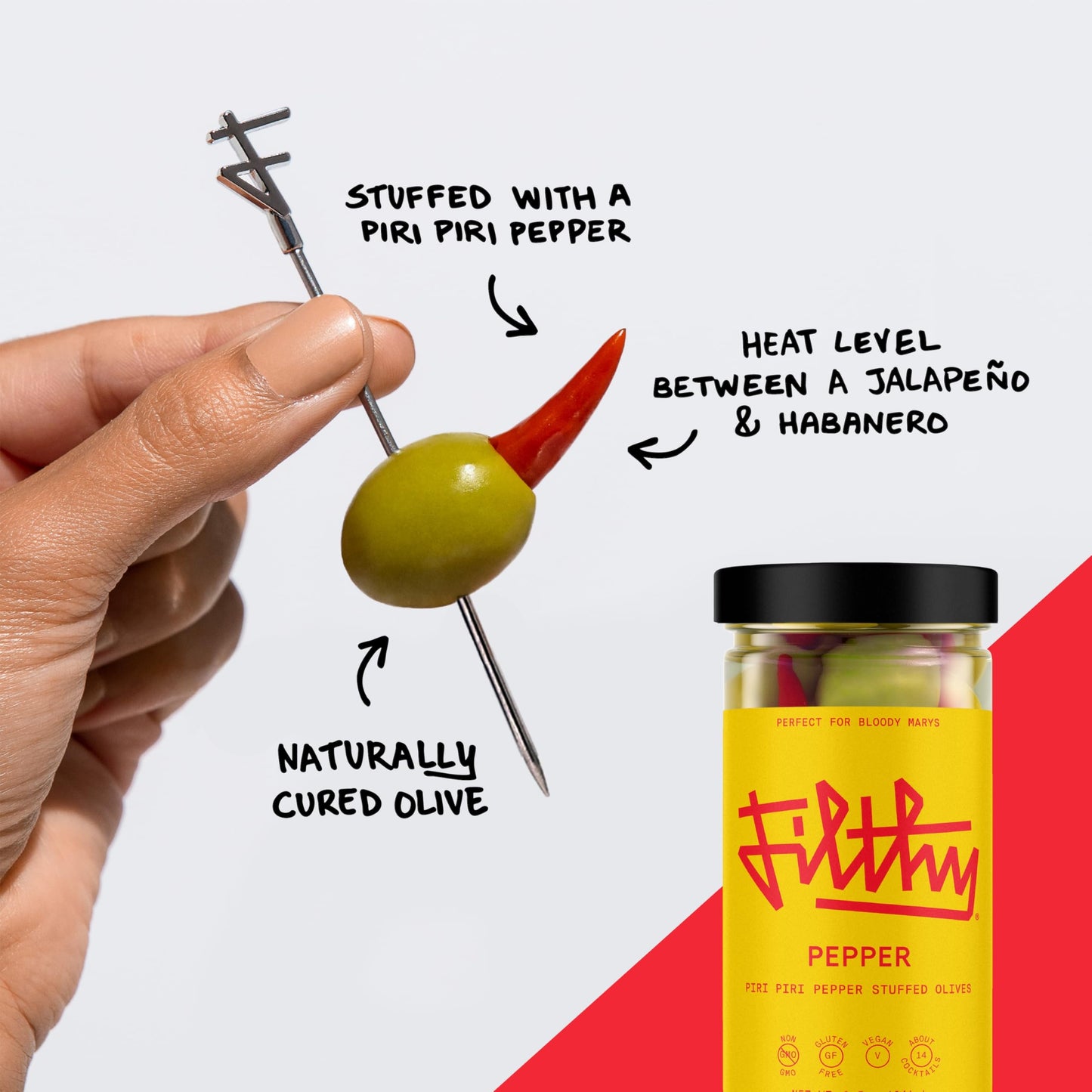 Filthy Food Piri Piri Pepper Stuffed Olives, Non-GMO, Gluten Free, Vegan, 8.5 Oz Jar