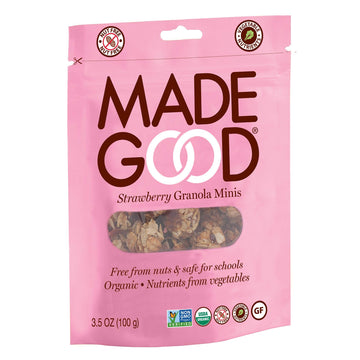 MadeGood Strawberry Granola Minis, 6 Pouches (3.5 oz/ea) Granola Clusters Made with Crunchy Oats and Juicy Strawberries; Conveni