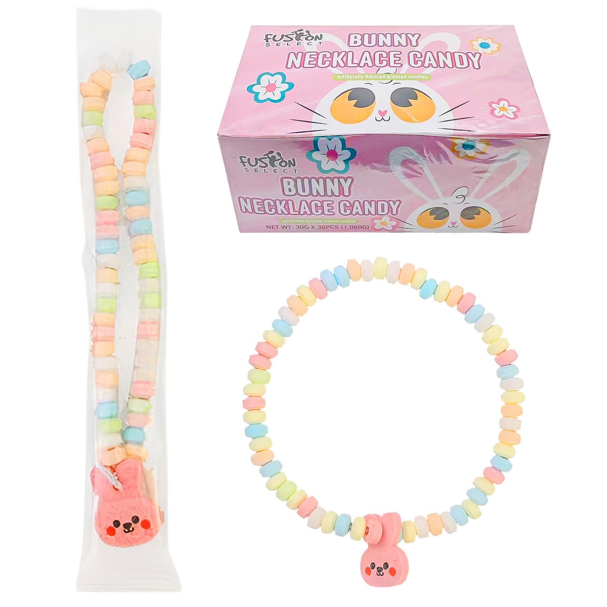 Fusion Select 36 Candy Necklace - Multi-Color Edible Jewelry For Birthday, Holiday, & Easter Party Favors, Goodie Bags, Kids' Gift Basket Fillers - Bulk Candy Beads, Stretchable String