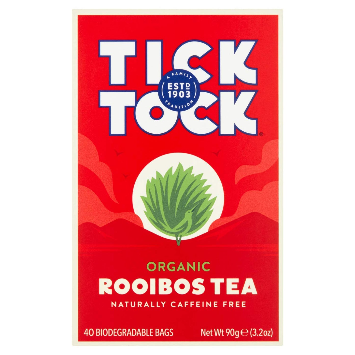 Tick Tock Organic Rooibos Tea Bags, Original, 40 Count, Pack of 1, Model 415315
