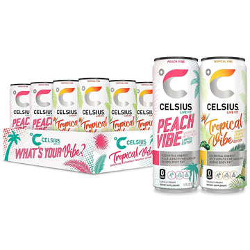 Celsius Sparkling Vibe Fitness Energy Drink Variety Pack, Zero Sugar, 12Oz. Slim Can (Pack Of 12)