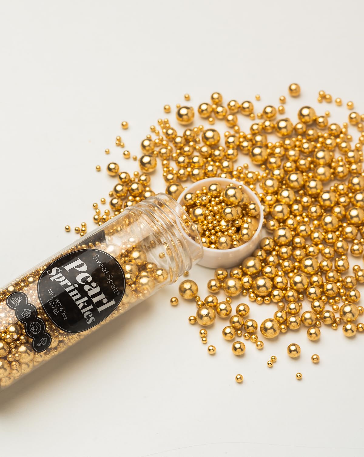 Sweet Spell Gold Pearl Sprinkles For Cake Decorating (120G/ 4.2Oz) - Sugar Candy Ball Pearls For Cupcakes, Ice Cream Toppers, An