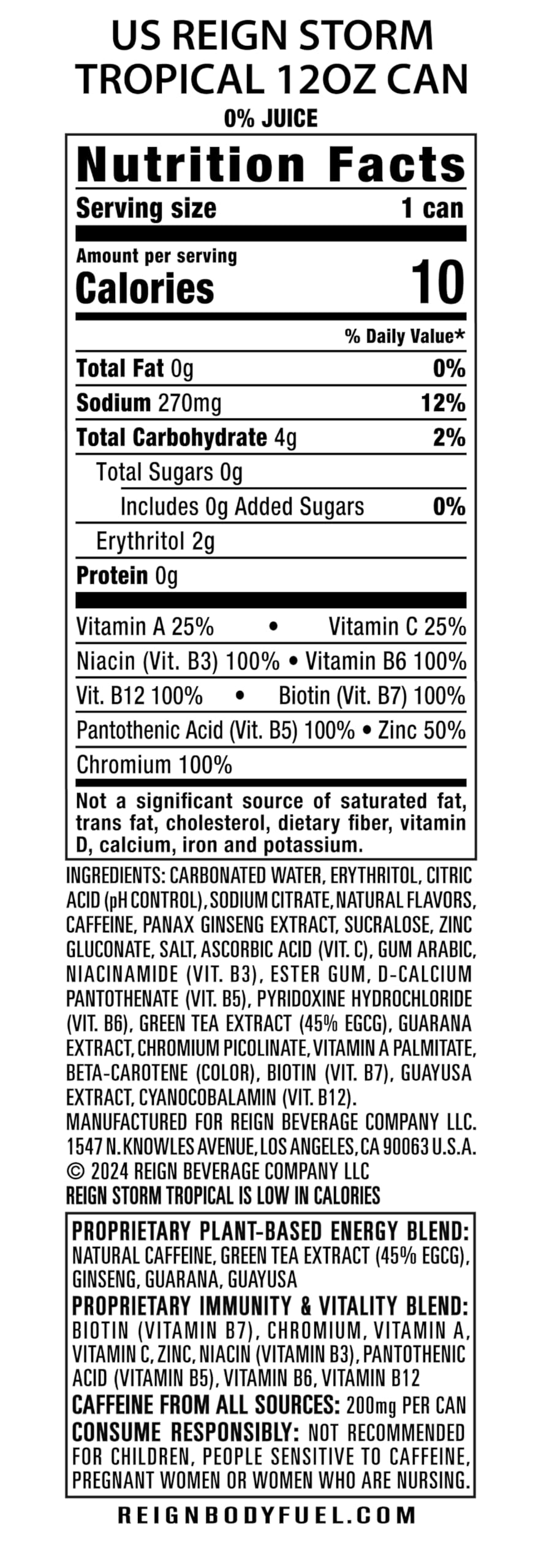 REIGN Storm Tropical Fitness & Wellness Energy Drink, 12 Fl Oz, Pack of 12