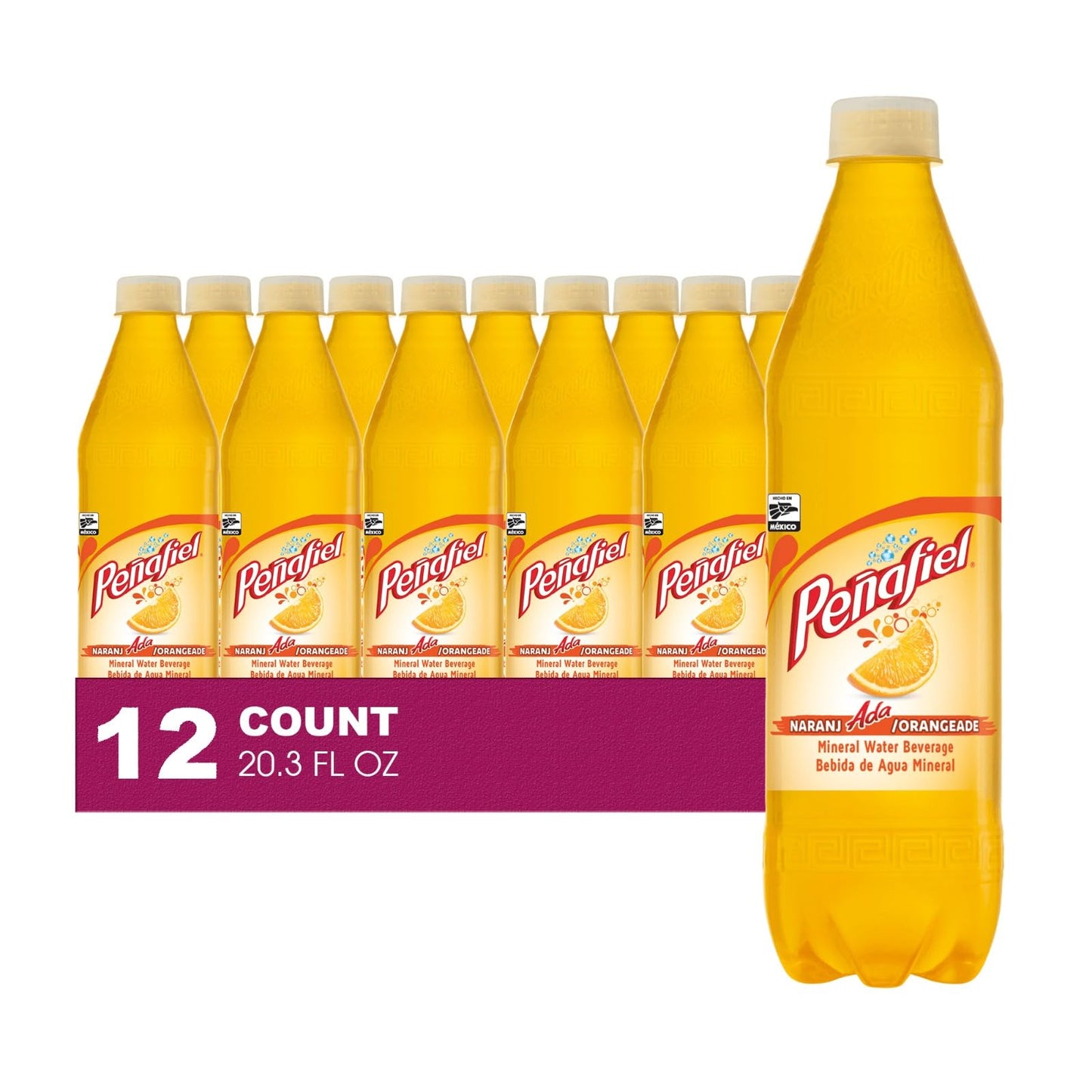 Unique Outlet Penafiel Orangeade Mineral Spring Water, 20.3 fl oz, 12 Pack, Imported from Mexico