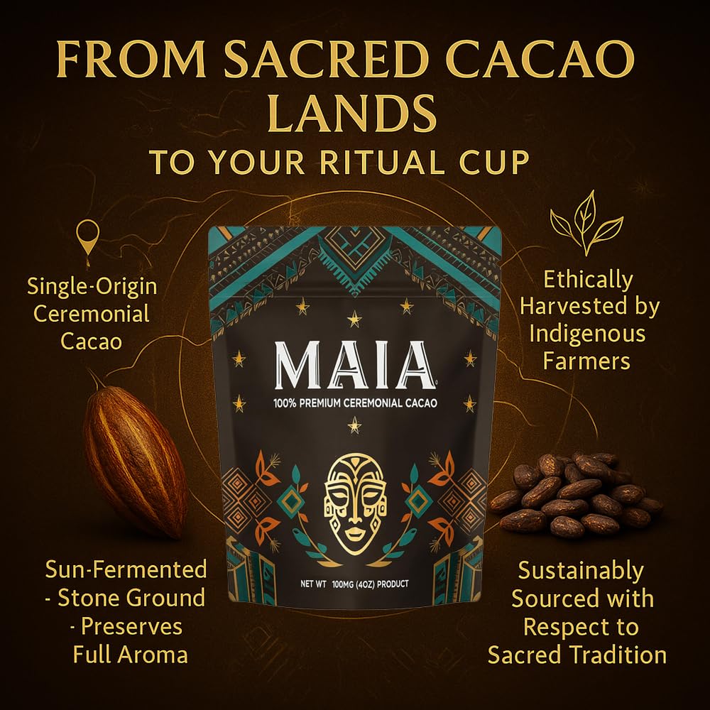 Maia Ceremonial Cacao  with Flavanol  Theobromine  Magnesium and Natural Flavonoids Blend  Improves Mental Clarity and Focus  100% Organic Cocoa Powder  Unsweetened Cacoa Powder for Natural Energy & Mood Support (2)