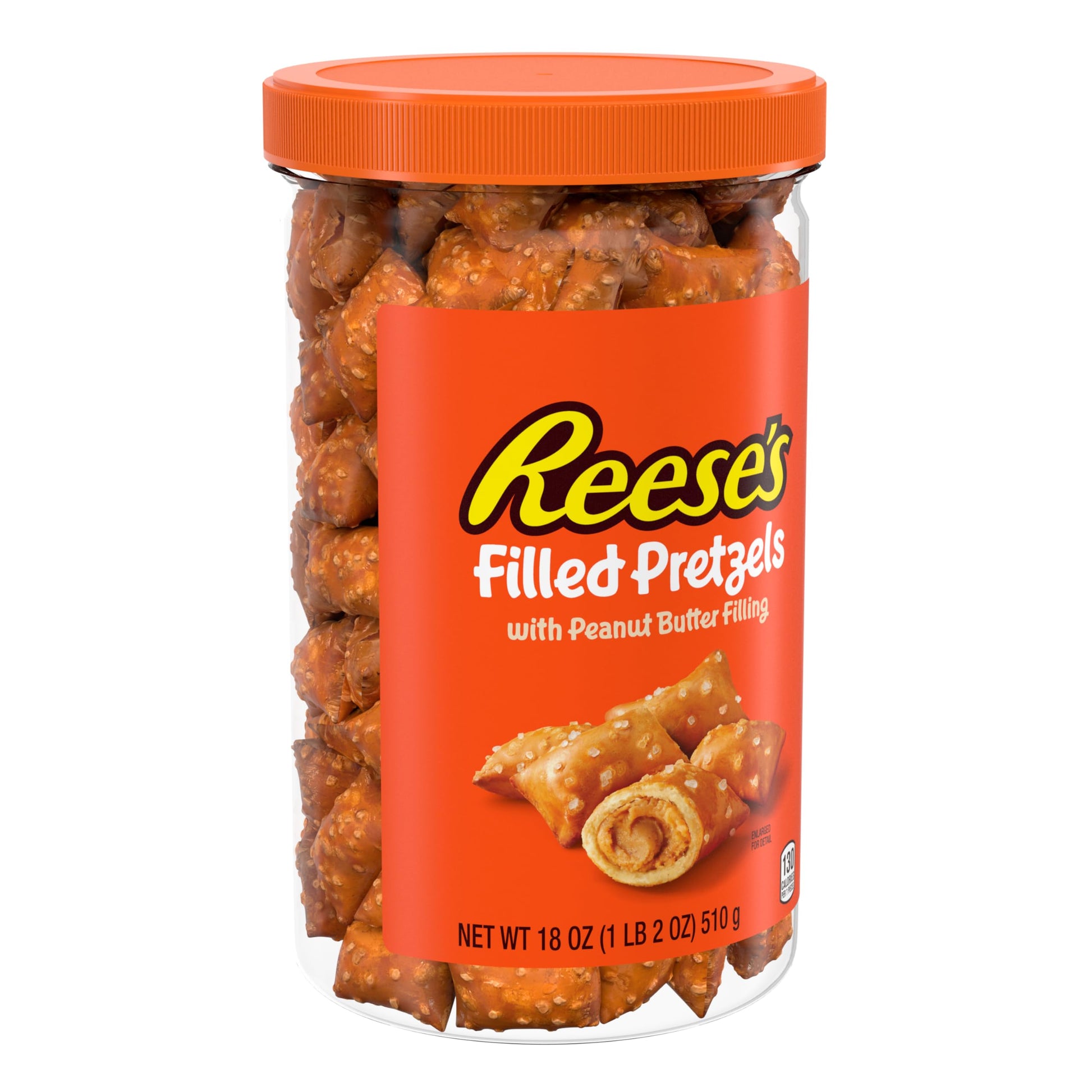 Reeses Filled Pretzels, Peanut Butter Pretzel Nuggets, Crunchy, Ready to Eat, Sweet and Salty Snack, 18oz Jar