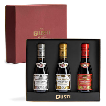 Giusti Balsamic Vinegar Trio Gift Set – 3 Premium Bottles, 3.38 Fl Oz Each, Black Aceto Balsamico di Modena IGP