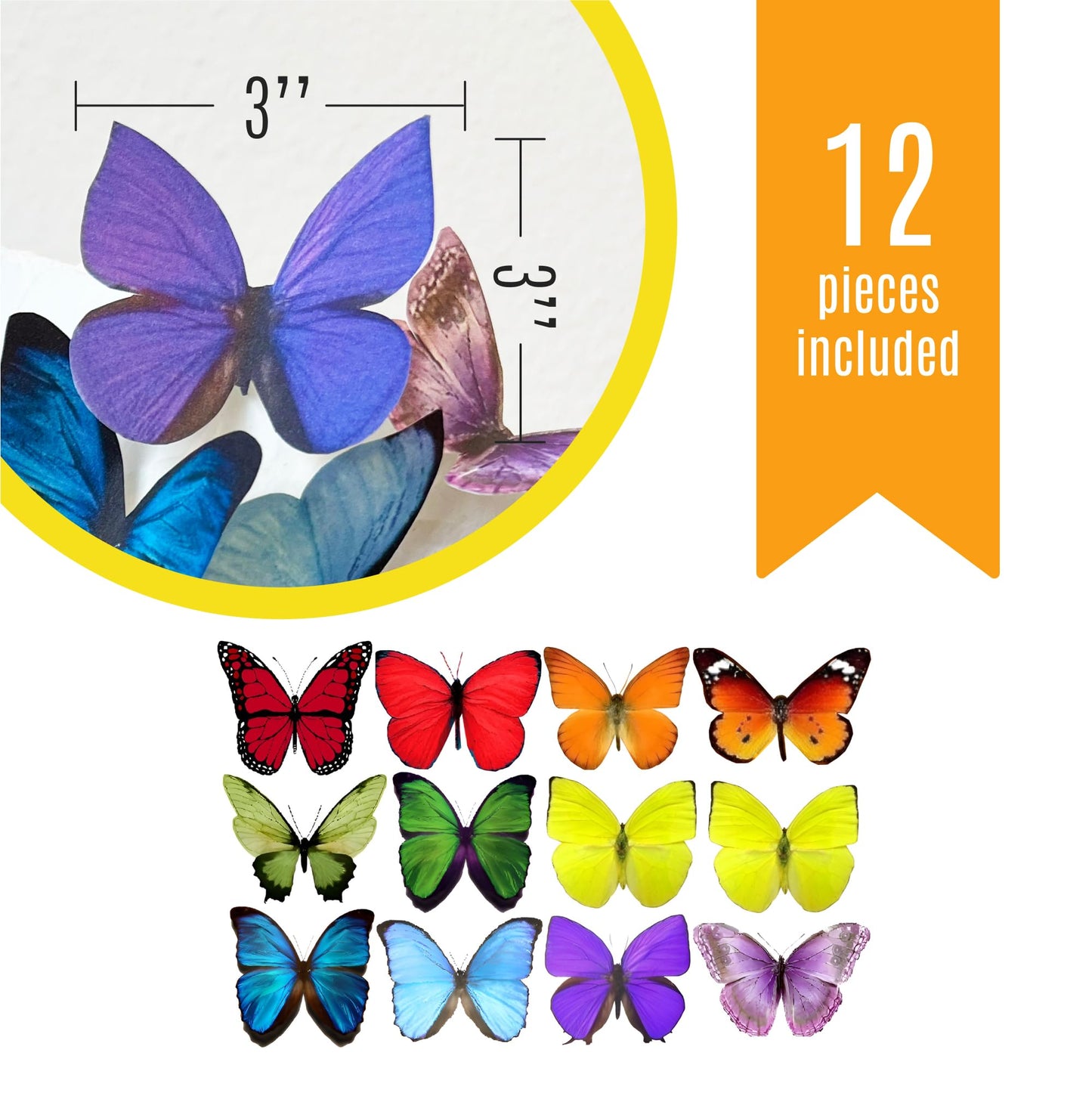 Sugar Robot Edible Butterflies for Cake Decorating - Large 3-inch Rainbow Toppers - Premium Crafted in the USA