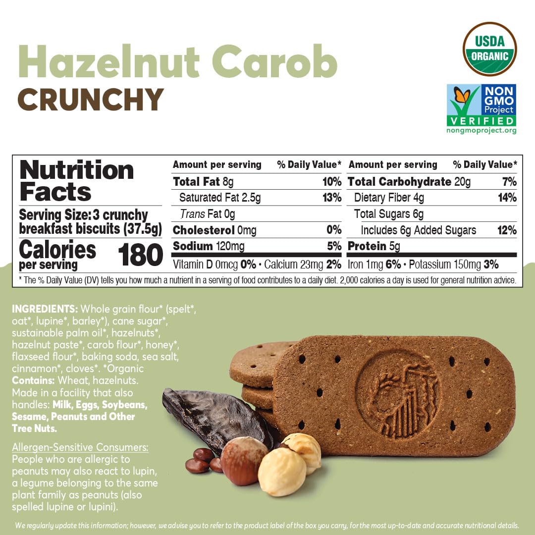 Olyra Organic Breakfast Biscuits - Hazelnut Carob - Healthy Snacks for Adults - Office Snacks - Healthy Cookies - High Fiber Sna