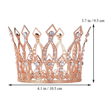 Crown Cake Topper Rhinestone Crystal Handmade Tiara Cake Decoration For Baby Shower Birthday Wedding Party Favors (Rose Gold)