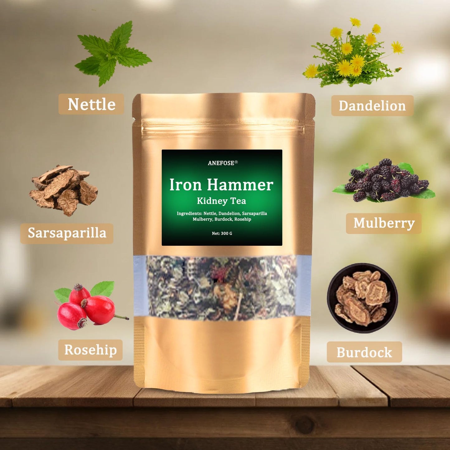 ANEFOSE Iron Hammer Tea for Kidney & Dandelion Tea for Liver - Herbal Wellness Blend (1 Pack)