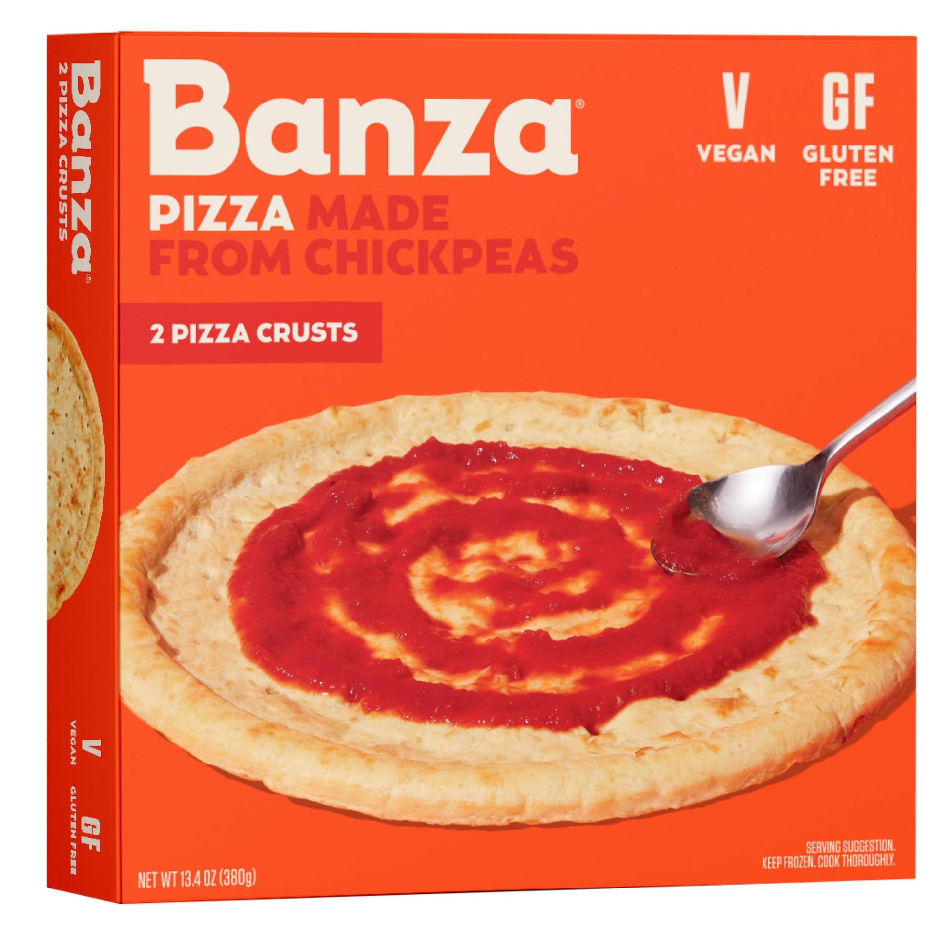 Banza Plain Crust Frozen Pizza from Chickpeas - High Protein, Gluten Free, Lower Carb Vegan Pizza Crust - 2 Pack, 13.4oz