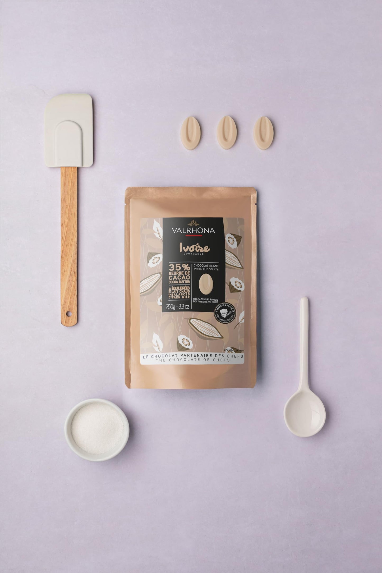 VALRHONA White Chocolate Discs 35% Cacao for Baking, Sauces, and Frostings, 250g Pack