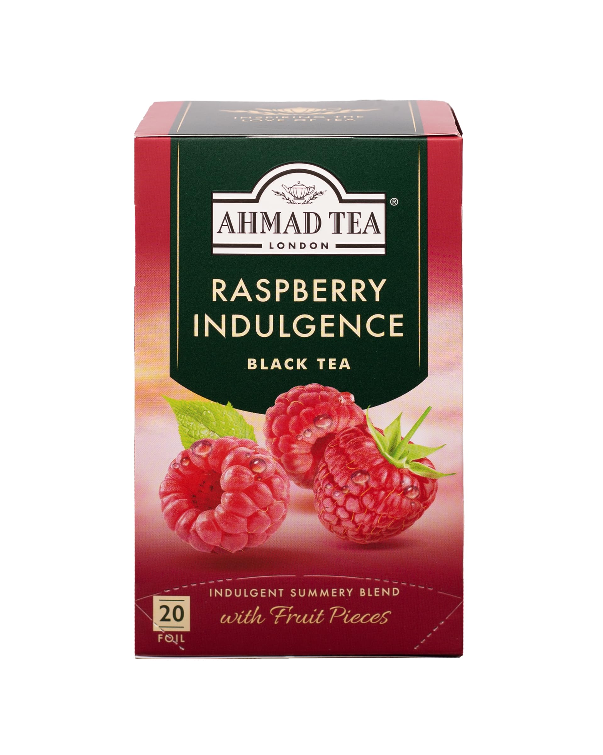 Ahmad Tea Black Tea, Raspberry Indulgence, 20 Ct (Pack Of 1) - Caffeinated & Sugar-Free