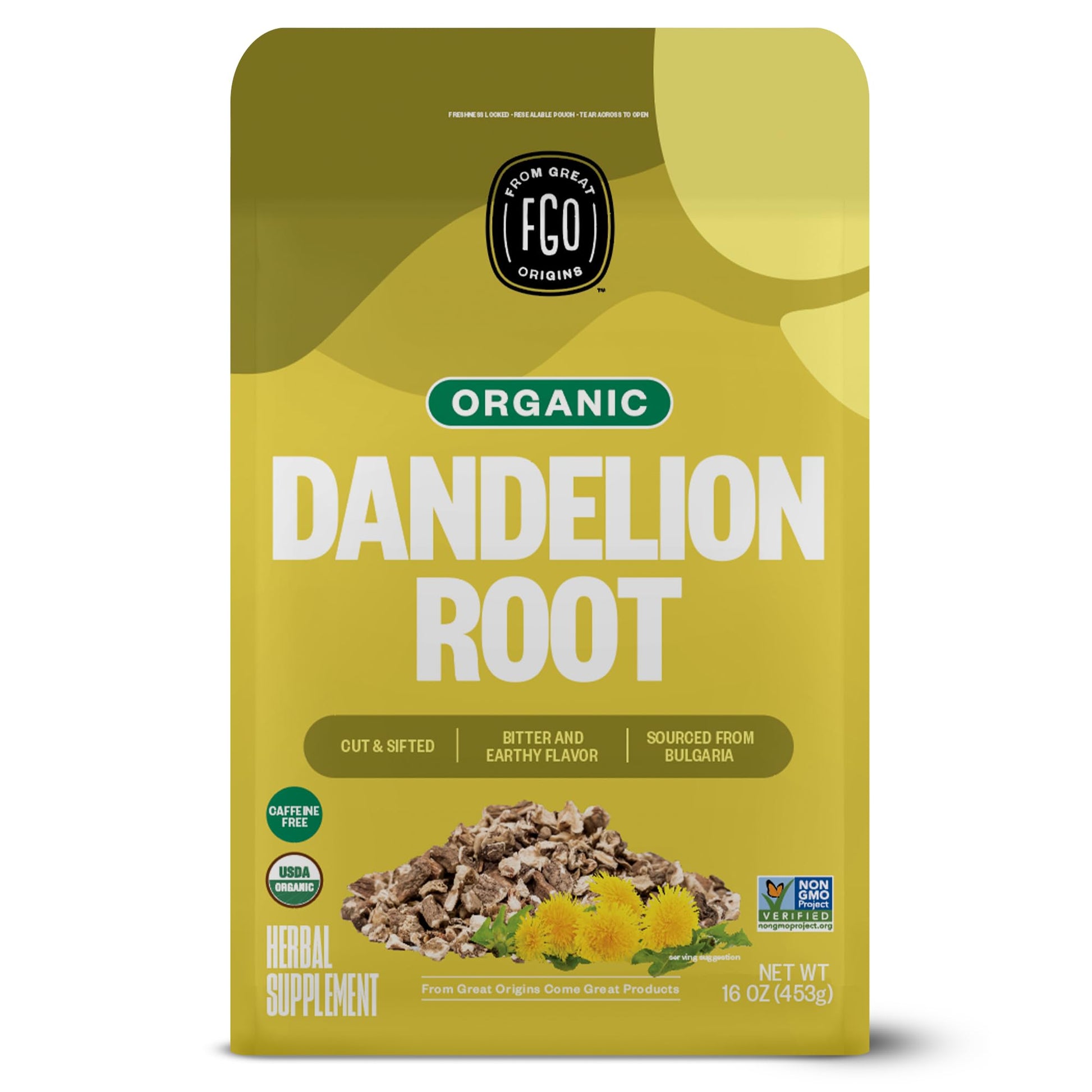 Fgo Organic Dandelion Root Loose Tea, Cut And Sifted, Caffeine Free, 16Oz Bulk Resealable Bag, Packaging May Vary (Pack Of 1)