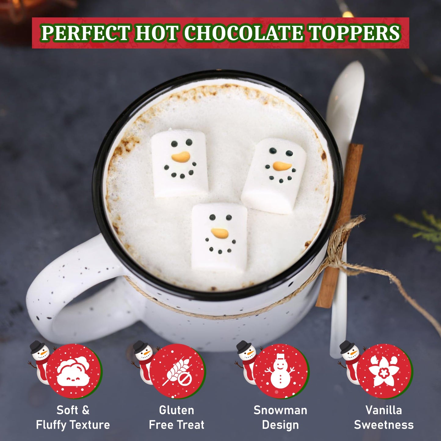 4Es Novelty 16 Pcs Snowman Marshmallow In Gift Bag Individually Wrapped - Large Christmas Marshmallows For Hot Chocolate Toppers, Snowman Marshmallow   Topping   For Hot Cocoa, 4.2Oz