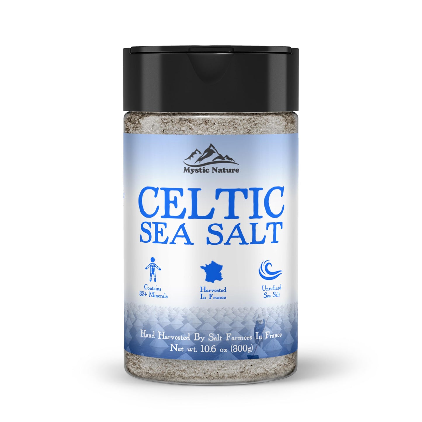 Mystic Nature Celtic Harvest Shaker, Fine Ground, 10.6 OZ, Natural & Unrefined, Hand Harvested Celtic Crystals from France