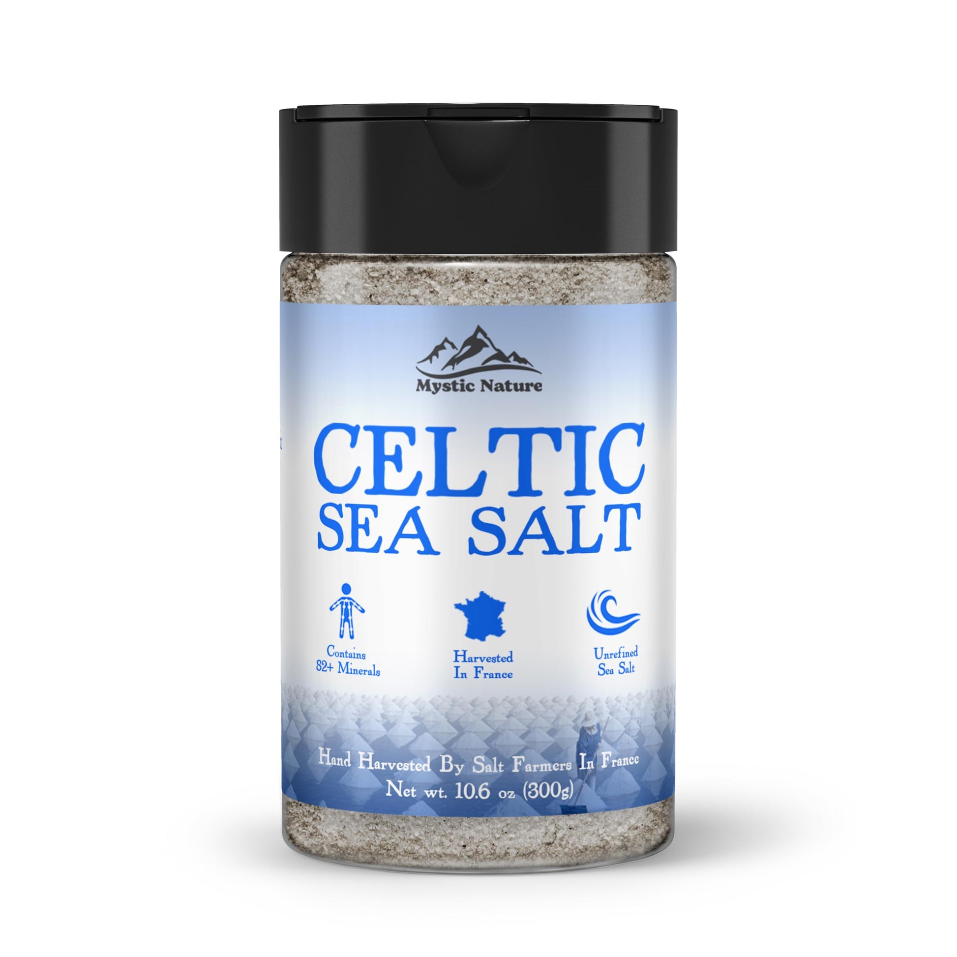 Mystic Nature Celtic Harvest Shaker, Fine Ground, 10.6 OZ, Natural & Unrefined, Hand Harvested Celtic Crystals from France