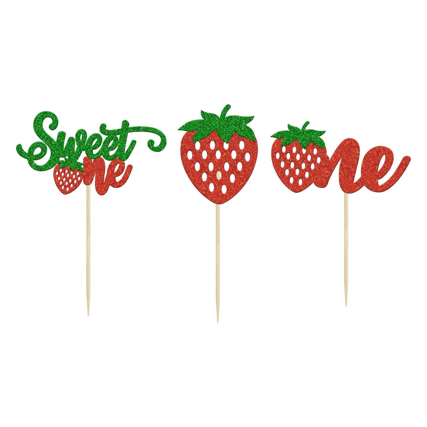 Gyufise 24Pcs Strawberry One Cupcake Toppers Glitter Sweet One First Birthday Cupcake Picks For Fruit Theme Baby Shower Kids 1St