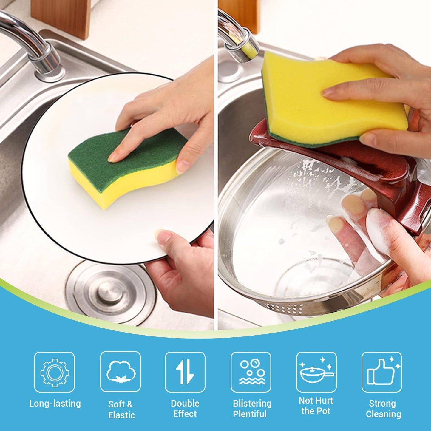 Aidea Heavy Duty Scrub Sponge-50 Count, Cleaning Sponge, Kitchen Dish Sponge, Effortless Cleaning Eco Scrub Pads For Dishes,Pots