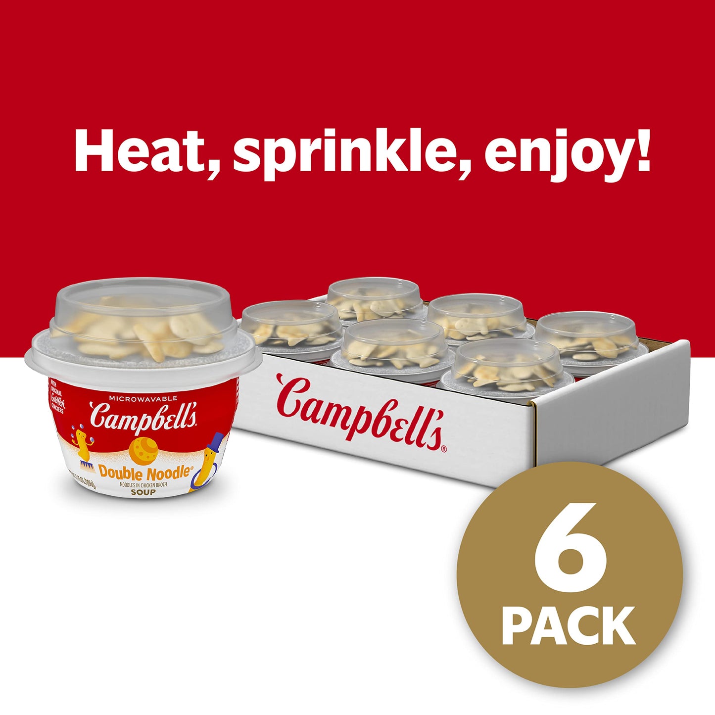 Campbell'S Double Noodle Soup With Original Goldfish Crackers, 7.35 Oz Microwavable Bowl (Case Of 6)