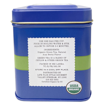 Organic Ceylon Acai Berry Green Tea - 50 Packets - Natural Antioxidant Rich Herbal Leaf Teabags - Usda Certified 100% Non-Gmo -