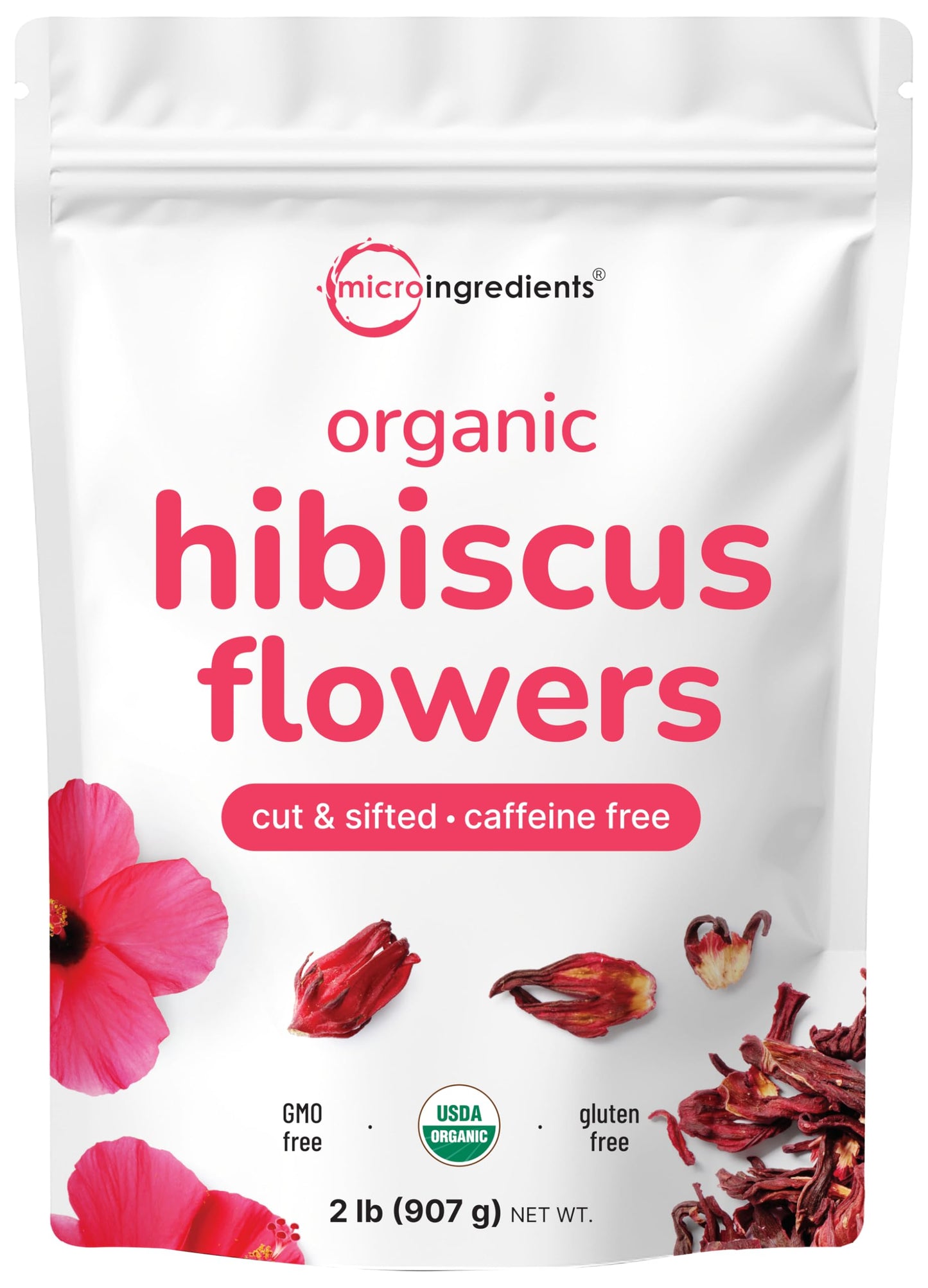 Micro Ingredients Organic Hibiscus Flowers, Caffeine Free, 2lbs Loose Leaf Tea