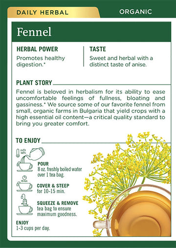Traditional Medicinals Organic Fennel Herbal Tea, Promotes Digestive Health, (Pack of 1) - 16 Tea Bags