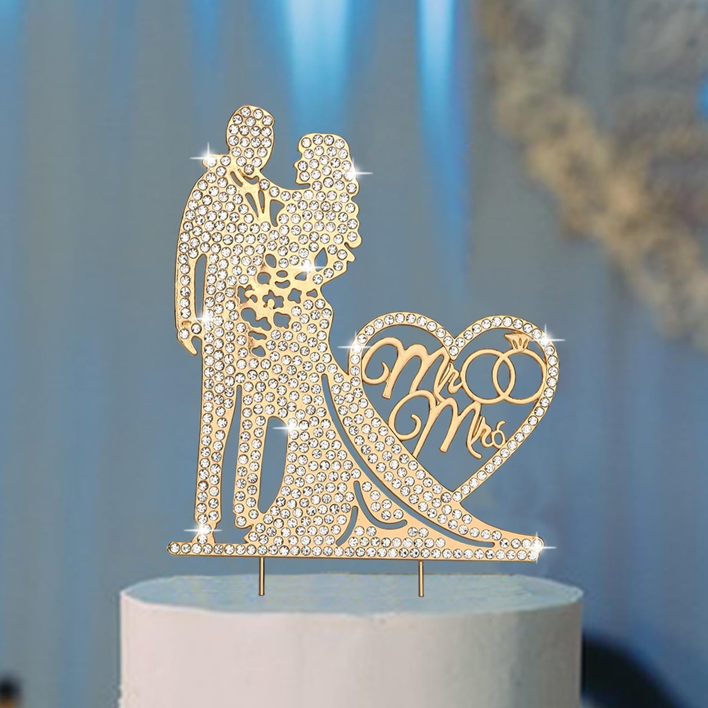 Jaciya Wedding Cake Topper Rhinestone Metal Mr and Mrs Cake Topper Wedding Bride and Groom Bridal Shower Cake Decorations