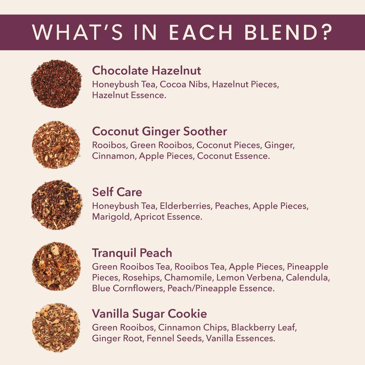 Plum Deluxe Herbal Tea Sampler - 5 Caffeine-Free Loose Leaf Blends - Fruity & Dessert-Inspired - Decaf - 75 to 100 Cups