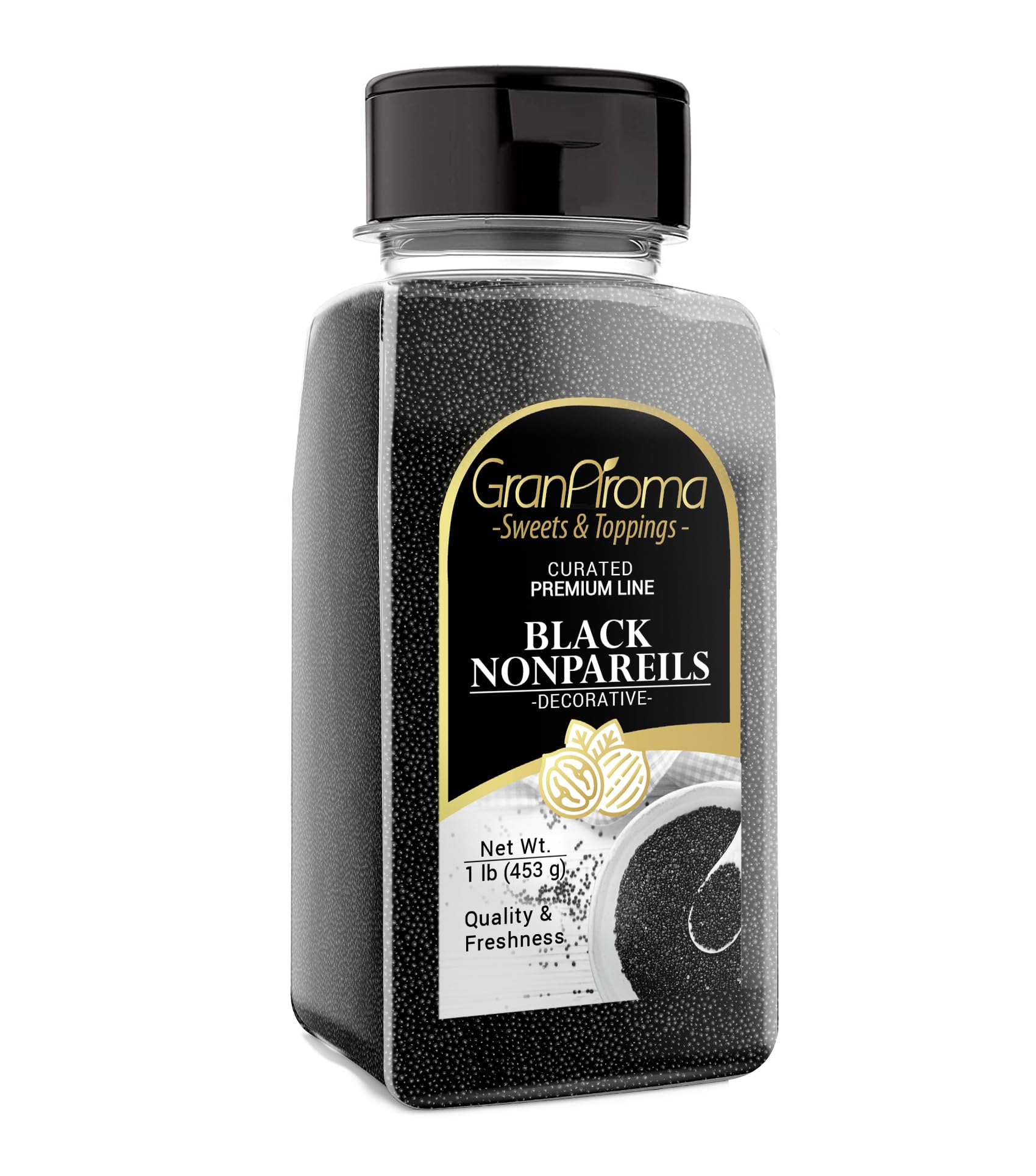 GranAroma Black Nonpareils, 1 lb, Decorative Sprinkles, Cakes & Cookies, Bakery Staple